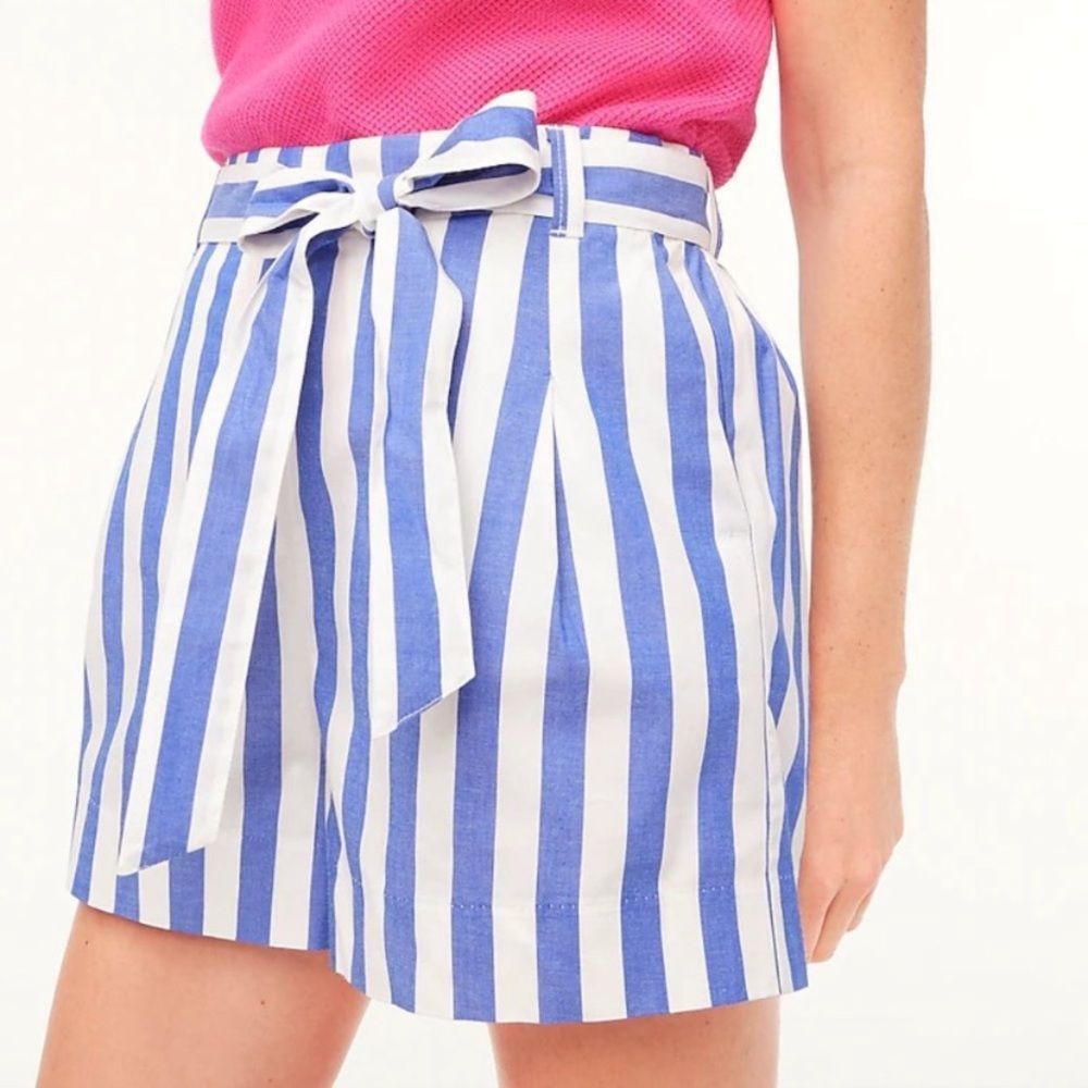J.Crew Striped Shorts Lined Tie Belt Size XXS Cotton Linen New